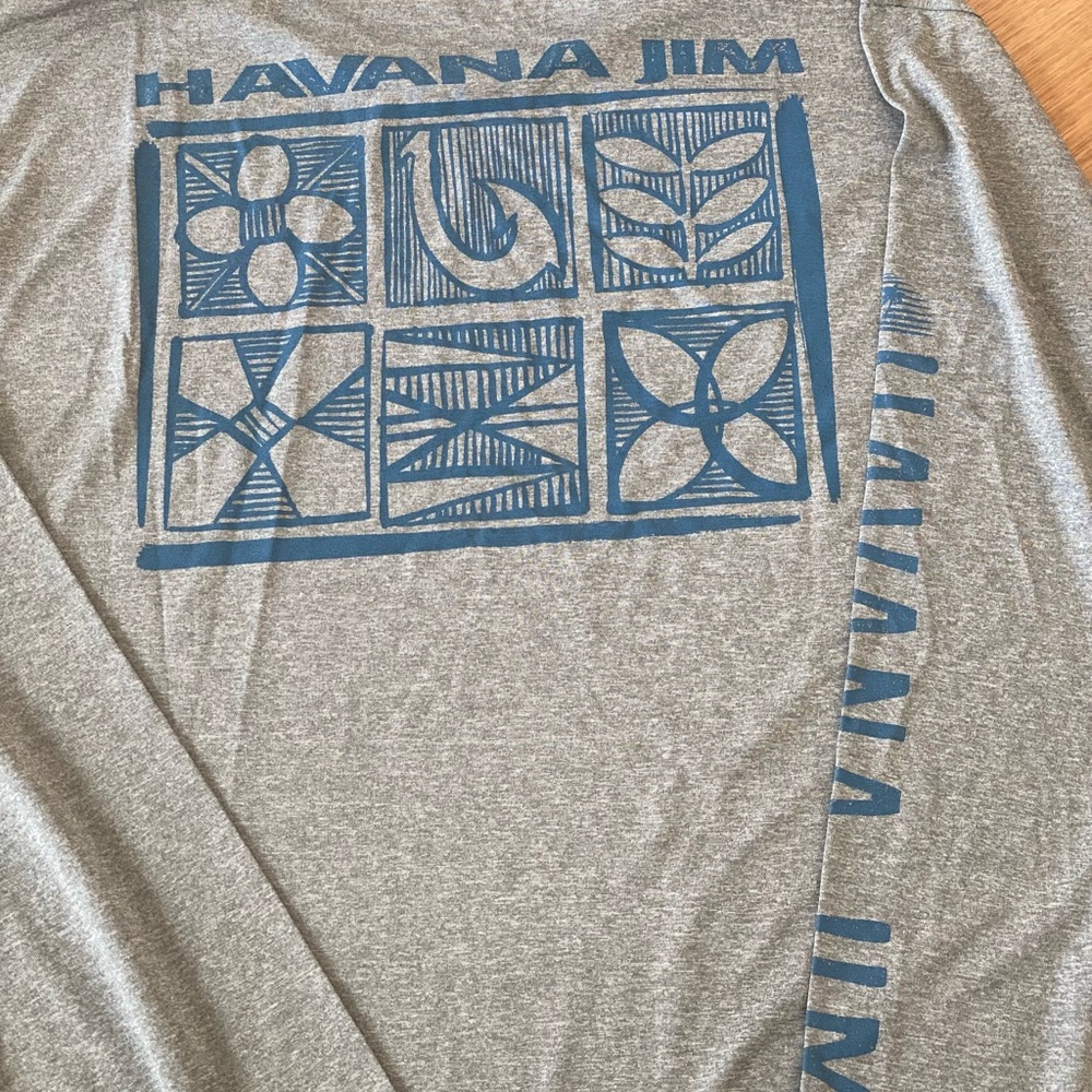Havana Jim Long Sleeve‎ Cool Tech Tee Gray Blue Graphic Print Men's